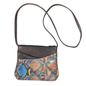 Leather Crossbody‎ Bag Snake skin Brown Blue
